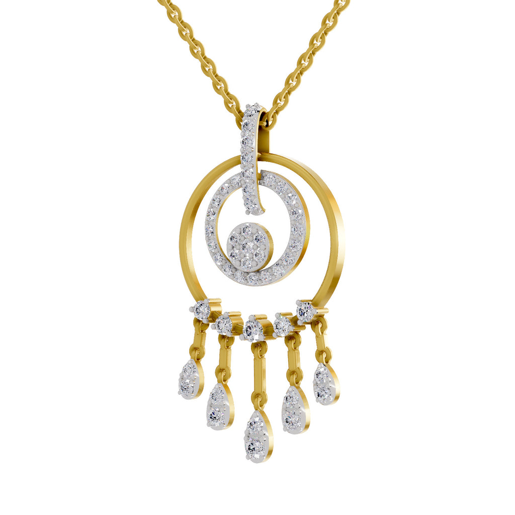 Lab Grown Diamond Pendant Necklace 0.81 Carat IGI Certified Round Shape 925 Sterling Silver Yellow Gold Plated Dream Catcher Pendant Necklace
