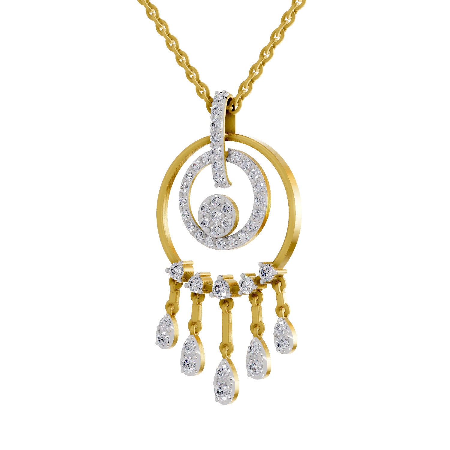 Lab Grown Diamond Pendant Necklace 0.81 Carat IGI Certified Round Shape 925 Sterling Silver Yellow Gold Plated Dream Catcher Pendant Necklace