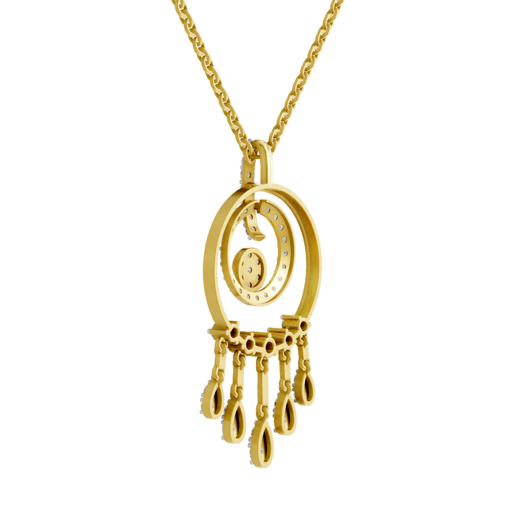 Lab Grown Diamond Pendant Necklace 0.81 Carat IGI Certified Round Shape 925 Sterling Silver Yellow Gold Plated Dream Catcher Pendant Necklace