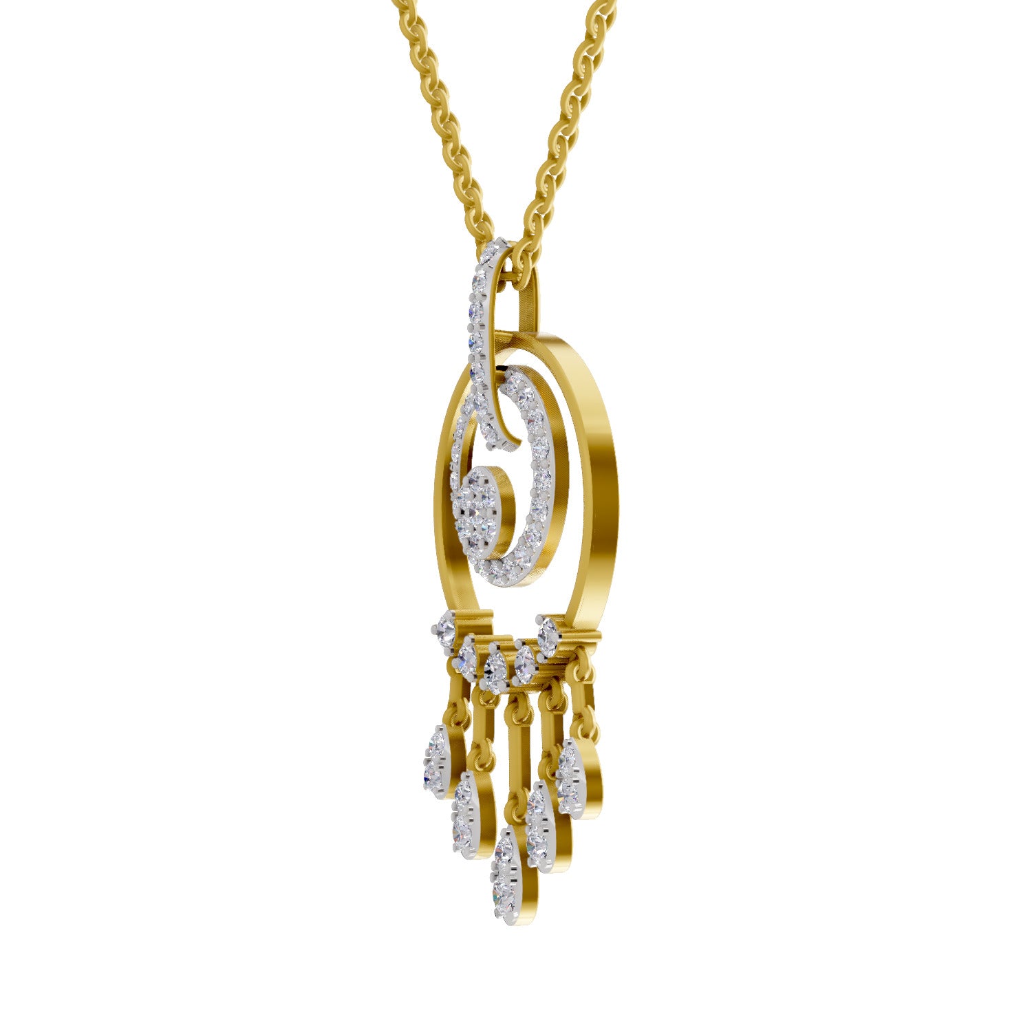 Lab Grown Diamond Pendant Necklace 0.81 Carat IGI Certified Round Shape 925 Sterling Silver Yellow Gold Plated Dream Catcher Pendant Necklace