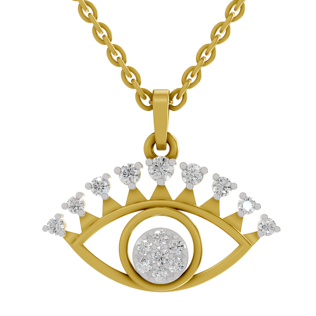 Lab Grown Diamond Pendant 0.38 Carat IGI Certified Round Shape 925 Sterling Silver Yellow Gold Plated Evil Eye Pendant