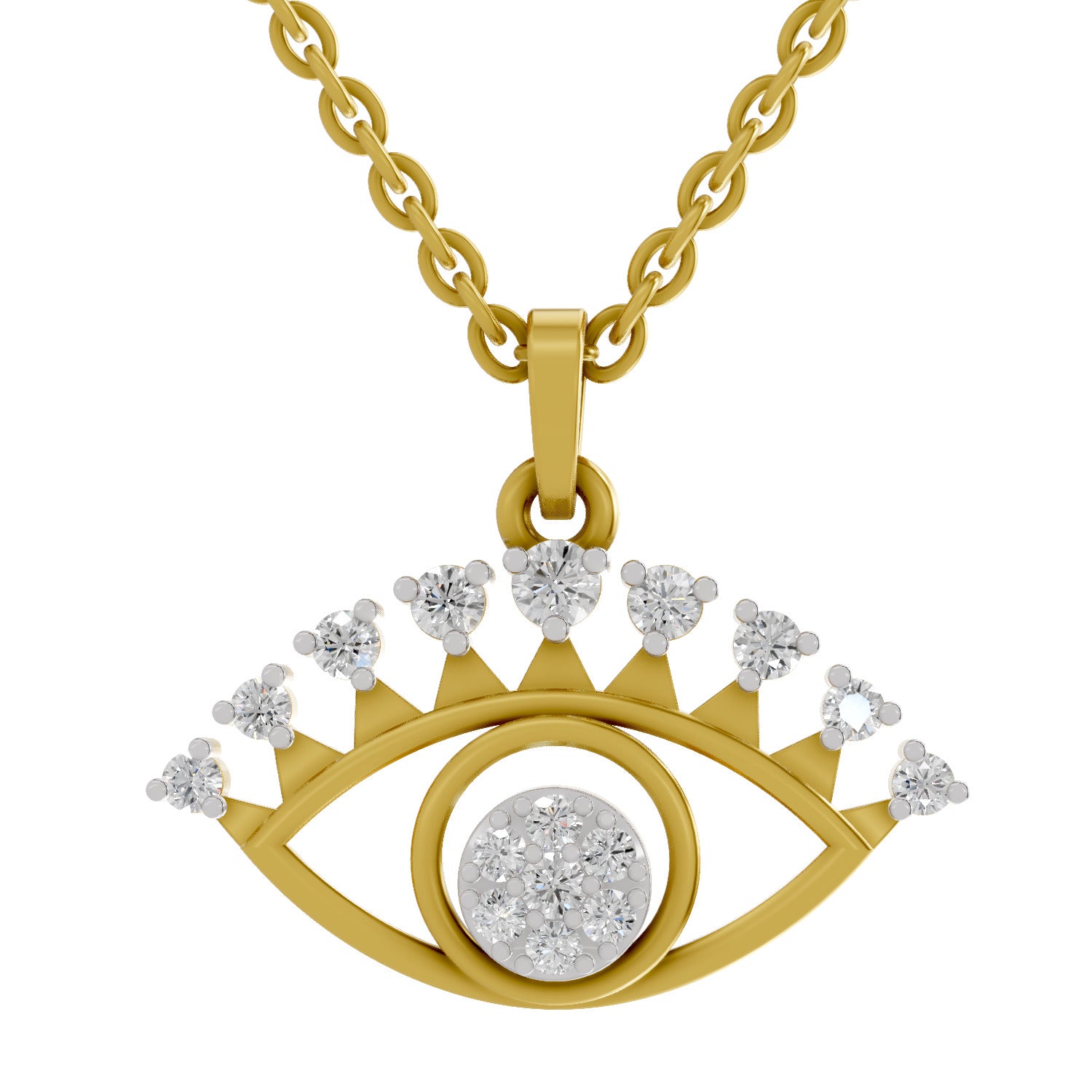 Lab Grown Diamond Pendant 0.38 Carat IGI Certified Round Shape 925 Sterling Silver Yellow Gold Plated Evil Eye Pendant