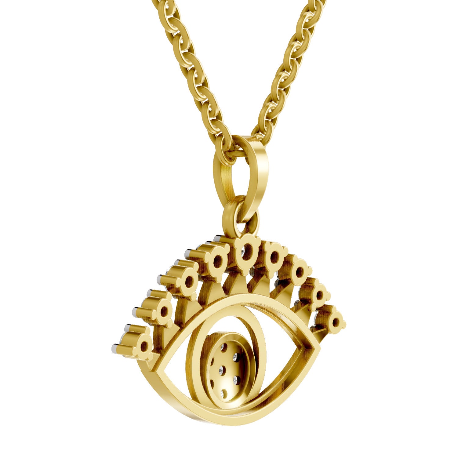 Lab Grown Diamond Pendant 0.38 Carat IGI Certified Round Shape 925 Sterling Silver Yellow Gold Plated Evil Eye Pendant