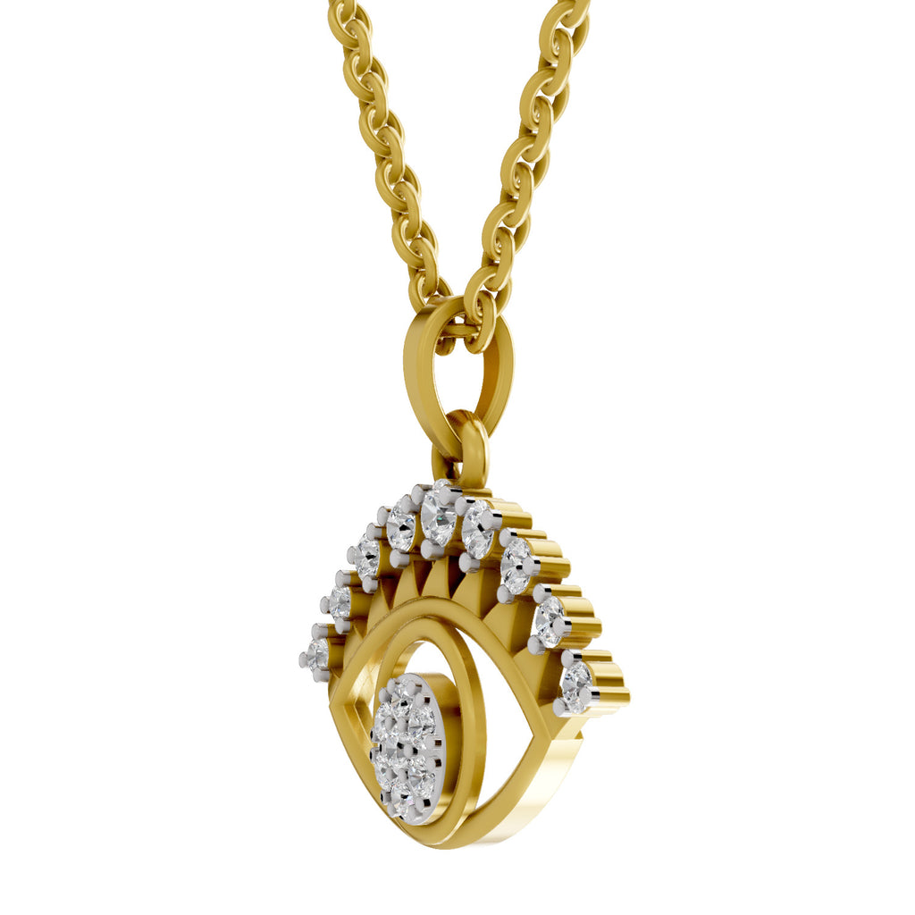 Lab Grown Diamond Pendant 0.38 Carat IGI Certified Round Shape 925 Sterling Silver Yellow Gold Plated Evil Eye Pendant