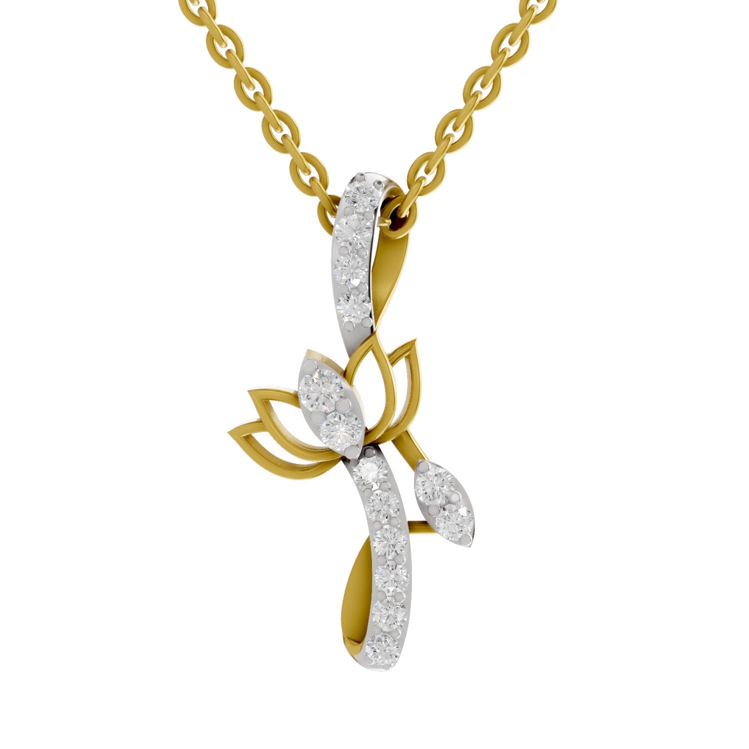 Lab Grown Diamond Pendant Necklace 0.28 Carat IGI Certified Round Shape 925 Sterling Silver Yellow Gold Plated Lotus Pendant Necklace