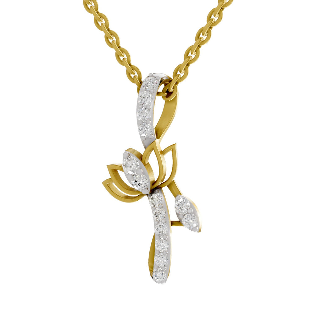 Lab Grown Diamond Pendant Necklace 0.28 Carat IGI Certified Round Shape 925 Sterling Silver Yellow Gold Plated Lotus Pendant Necklace