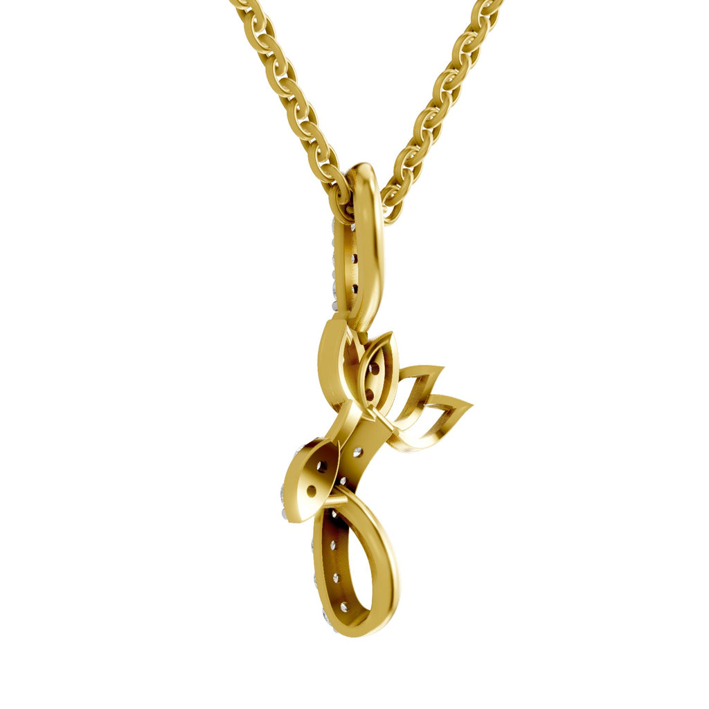 Lab Grown Diamond Pendant Necklace 0.28 Carat IGI Certified Round Shape 925 Sterling Silver Yellow Gold Plated Lotus Pendant Necklace