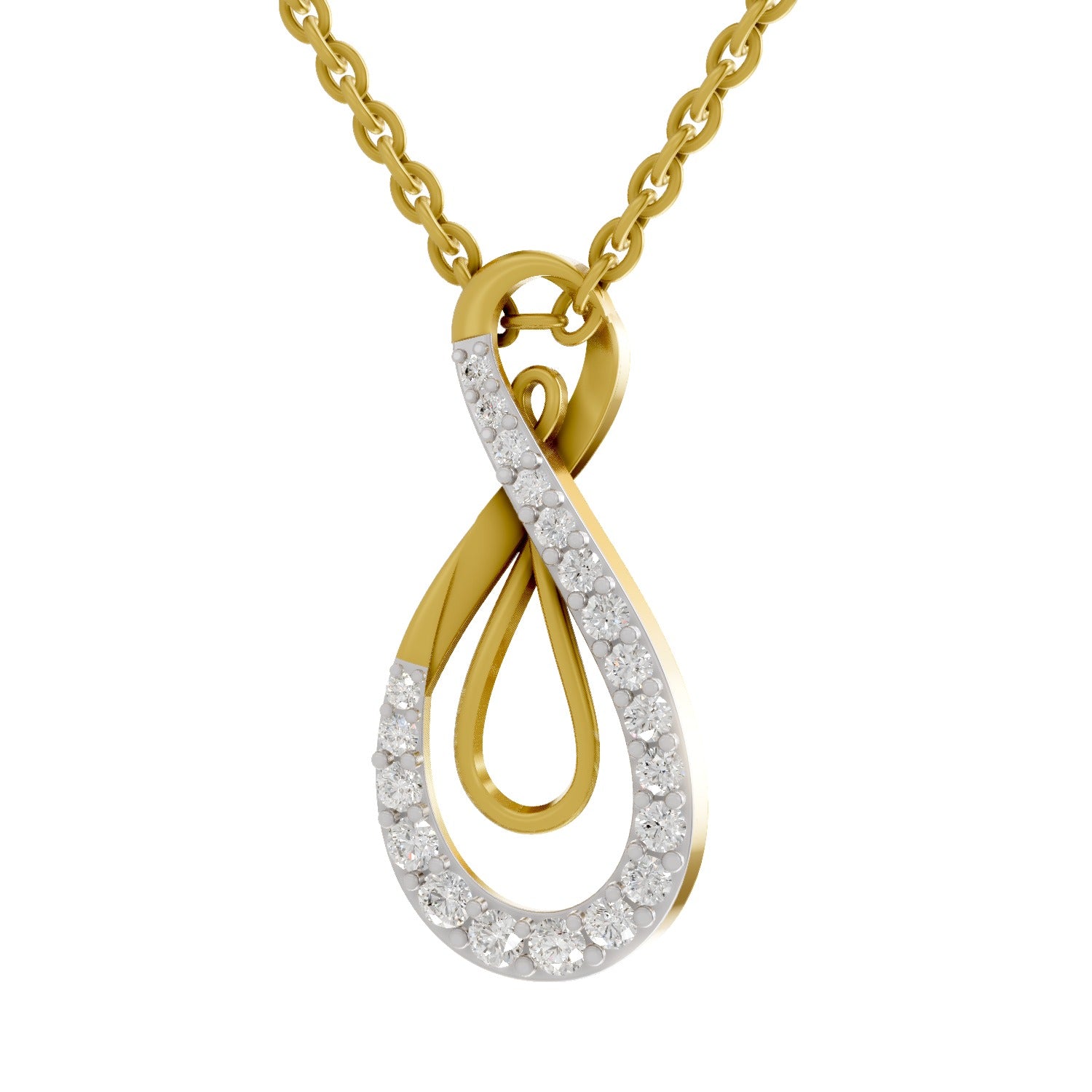 Lab Grown Diamond Pendant Necklace 0.44 Carat IGI Certified Round Shape 925 Sterling Silver Yellow Gold Plated Infinity Pendant Necklace