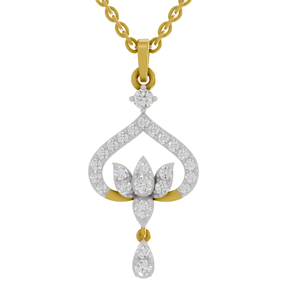 Lab Grown Diamond Pendant Necklace 0.6 Carat IGI Certified Round Shape F-G VS Quality| 925 Sterling Silver Gold Plated Lotus Pendant Necklace