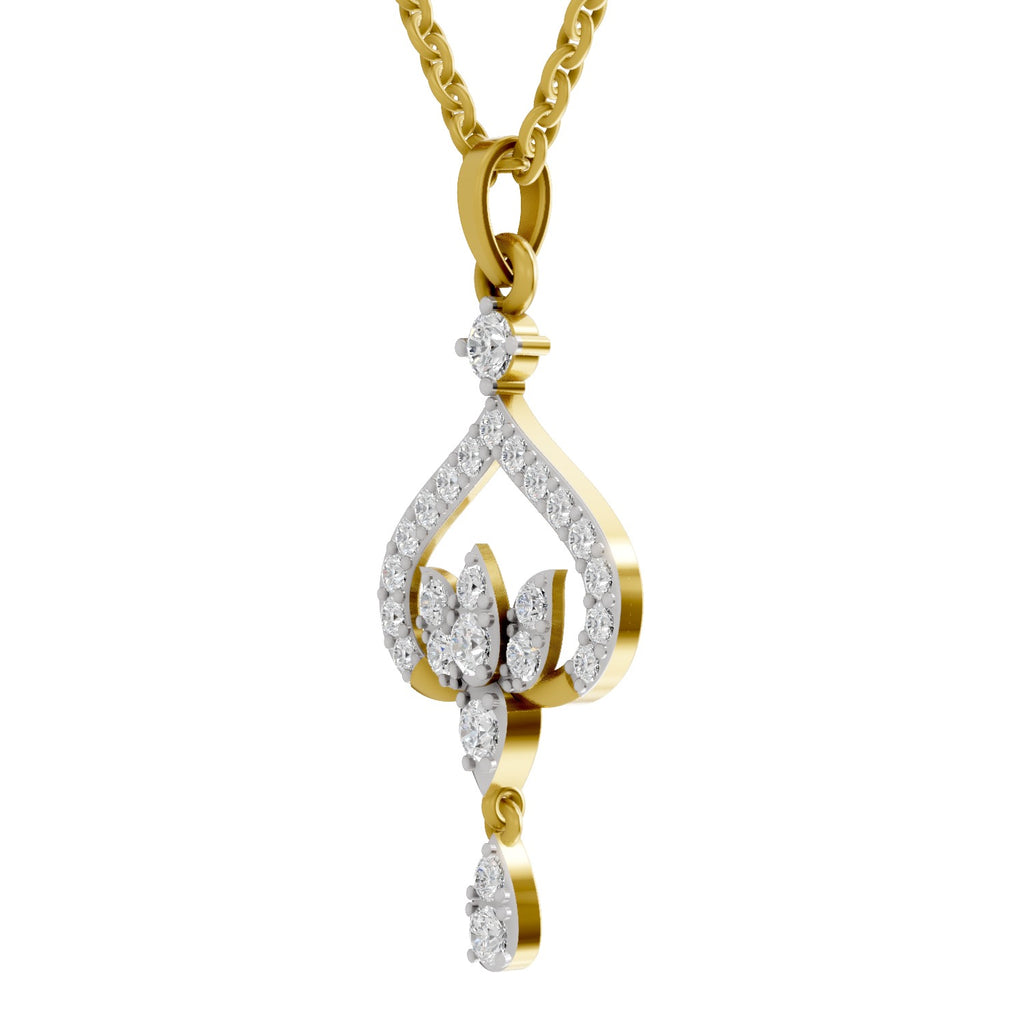 Lab Grown Diamond Pendant Necklace 0.6 Carat IGI Certified Round Shape F-G VS Quality| 925 Sterling Silver Gold Plated Lotus Pendant Necklace