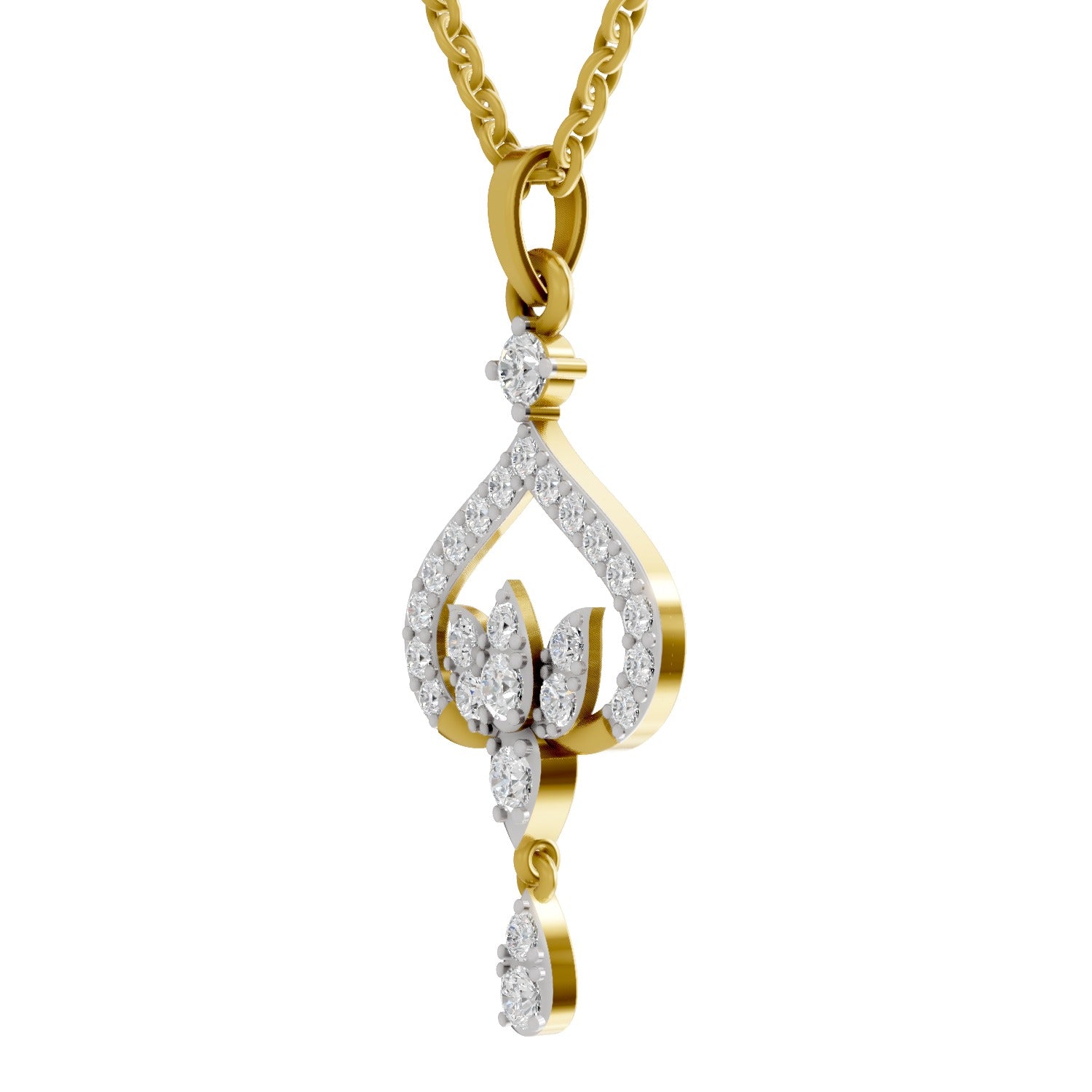 Lab Grown Diamond Pendant Necklace 0.6 Carat IGI Certified Round Shape F-G VS Quality| 925 Sterling Silver Gold Plated Lotus Pendant Necklace