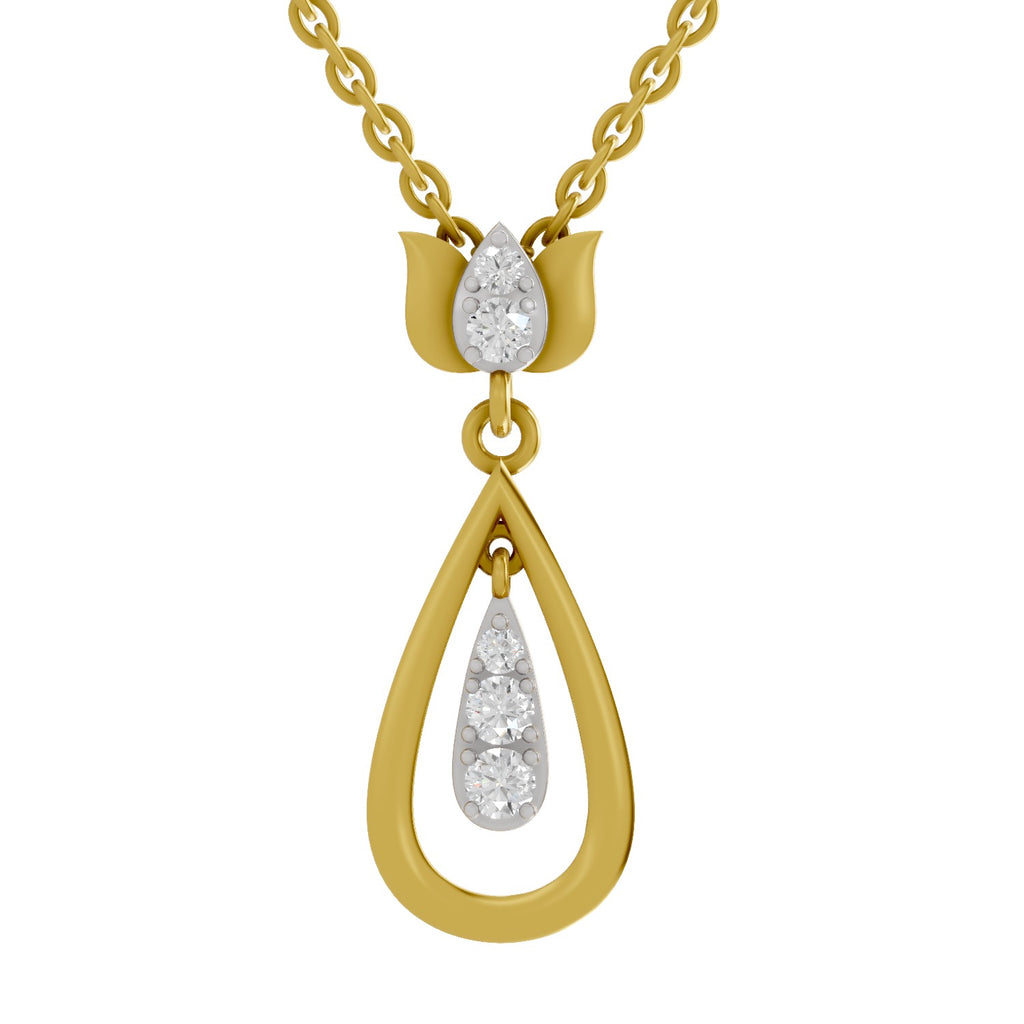 Lab Grown Diamond Pendant Necklace 0.26 Carat IGI Certified Round Shape 925 Sterling Silver Yellow Gold Plated Lotus Pendant Necklace