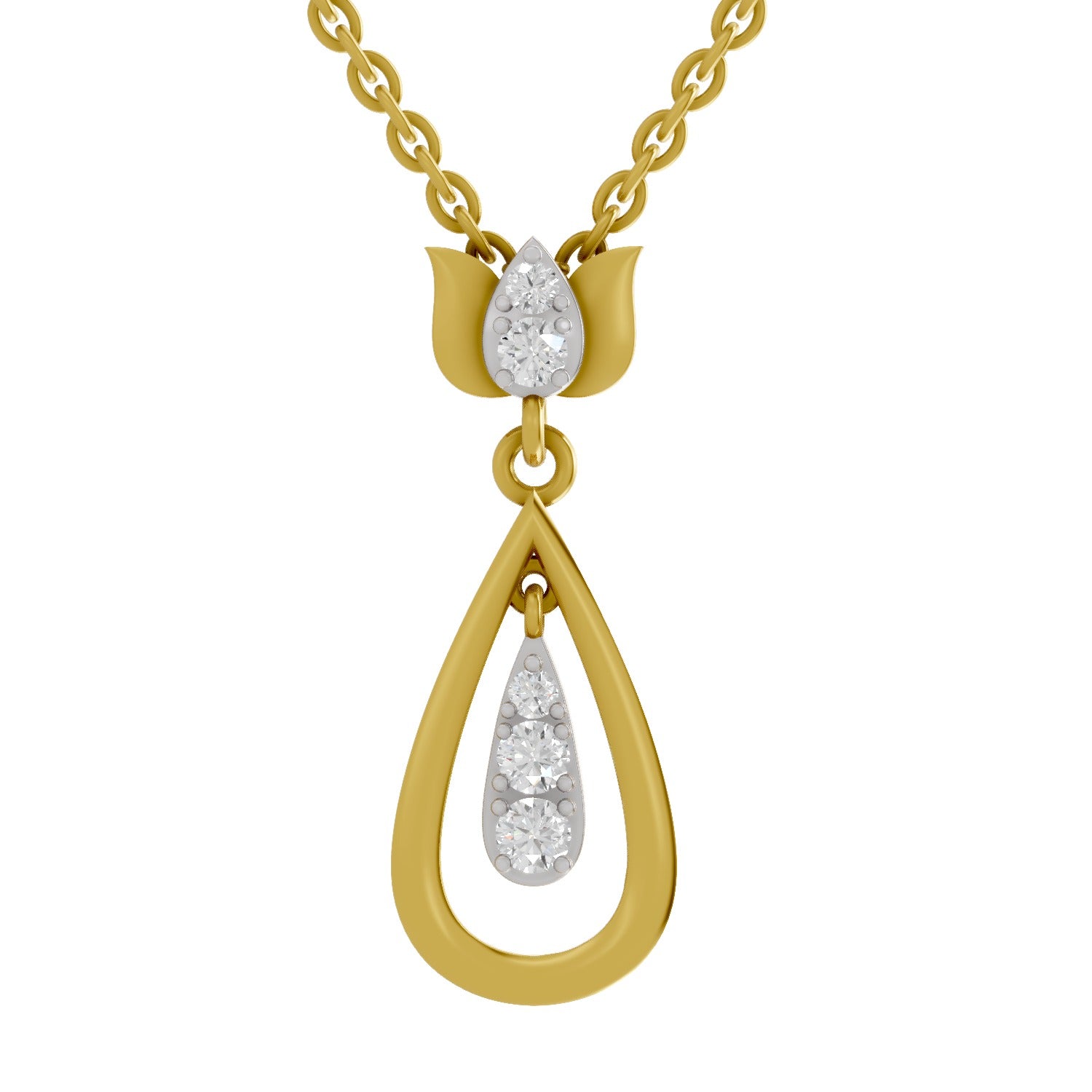 Lab Grown Diamond Pendant Necklace 0.26 Carat IGI Certified Round Shape 925 Sterling Silver Yellow Gold Plated Lotus Pendant Necklace
