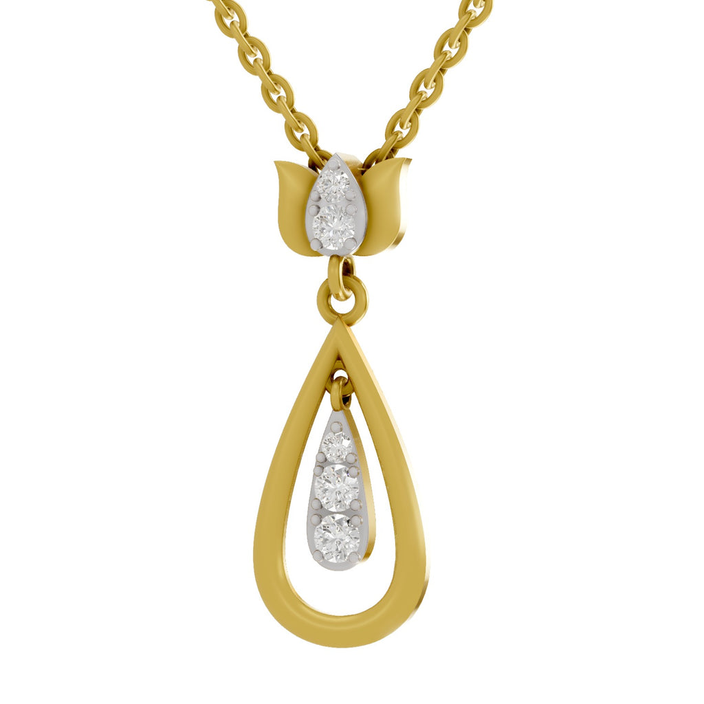 Lab Grown Diamond Pendant Necklace 0.26 Carat IGI Certified Round Shape 925 Sterling Silver Yellow Gold Plated Lotus Pendant Necklace