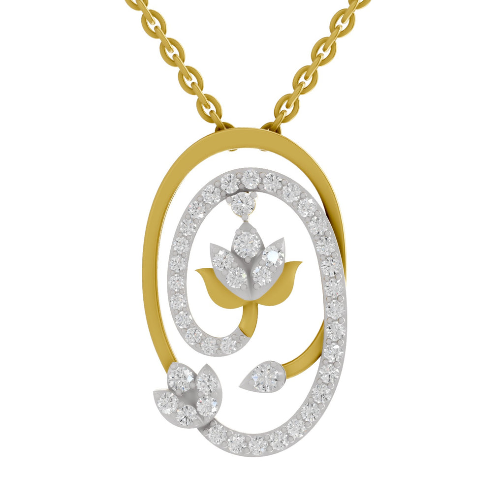 Lab Grown Diamond Pendant 0.61 Carat IGI Certified Round Shape 925 Sterling Silver Yellow Gold Plated Lotus Pendant