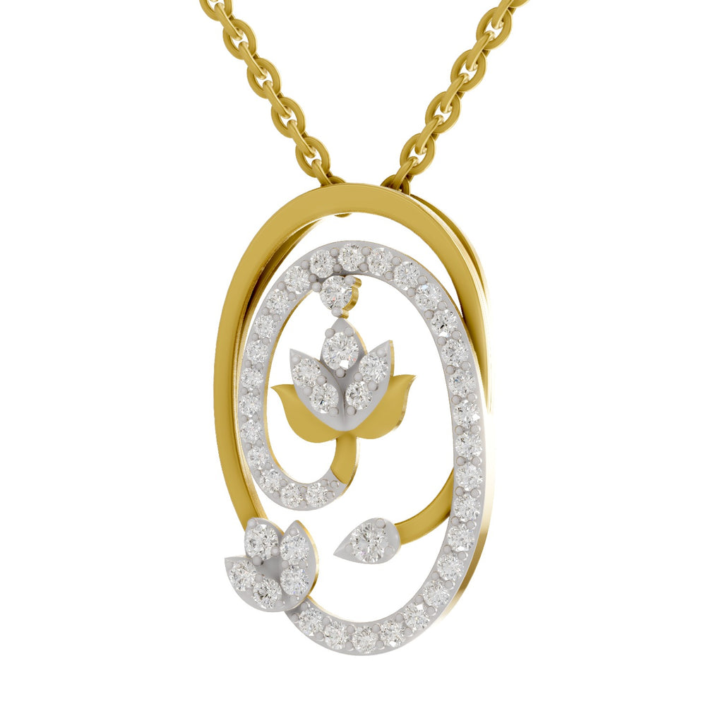 Lab Grown Diamond Pendant 0.61 Carat IGI Certified Round Shape 925 Sterling Silver Yellow Gold Plated Lotus Pendant
