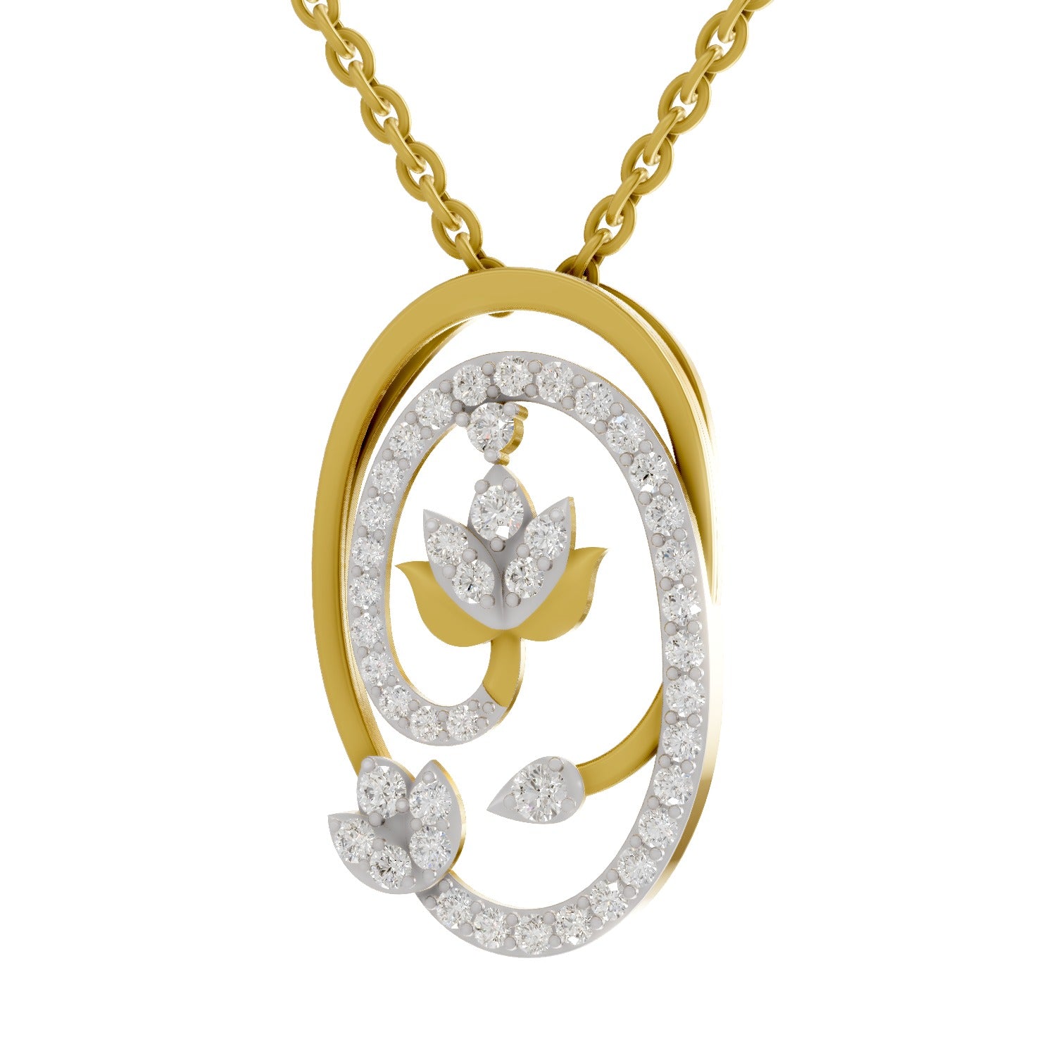 Lab Grown Diamond Pendant 0.61 Carat IGI Certified Round Shape 925 Sterling Silver Yellow Gold Plated Lotus Pendant