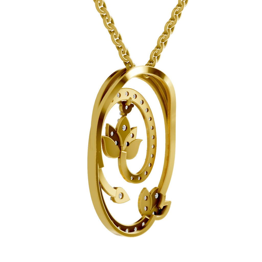 Lab Grown Diamond Pendant 0.61 Carat IGI Certified Round Shape 925 Sterling Silver Yellow Gold Plated Lotus Pendant
