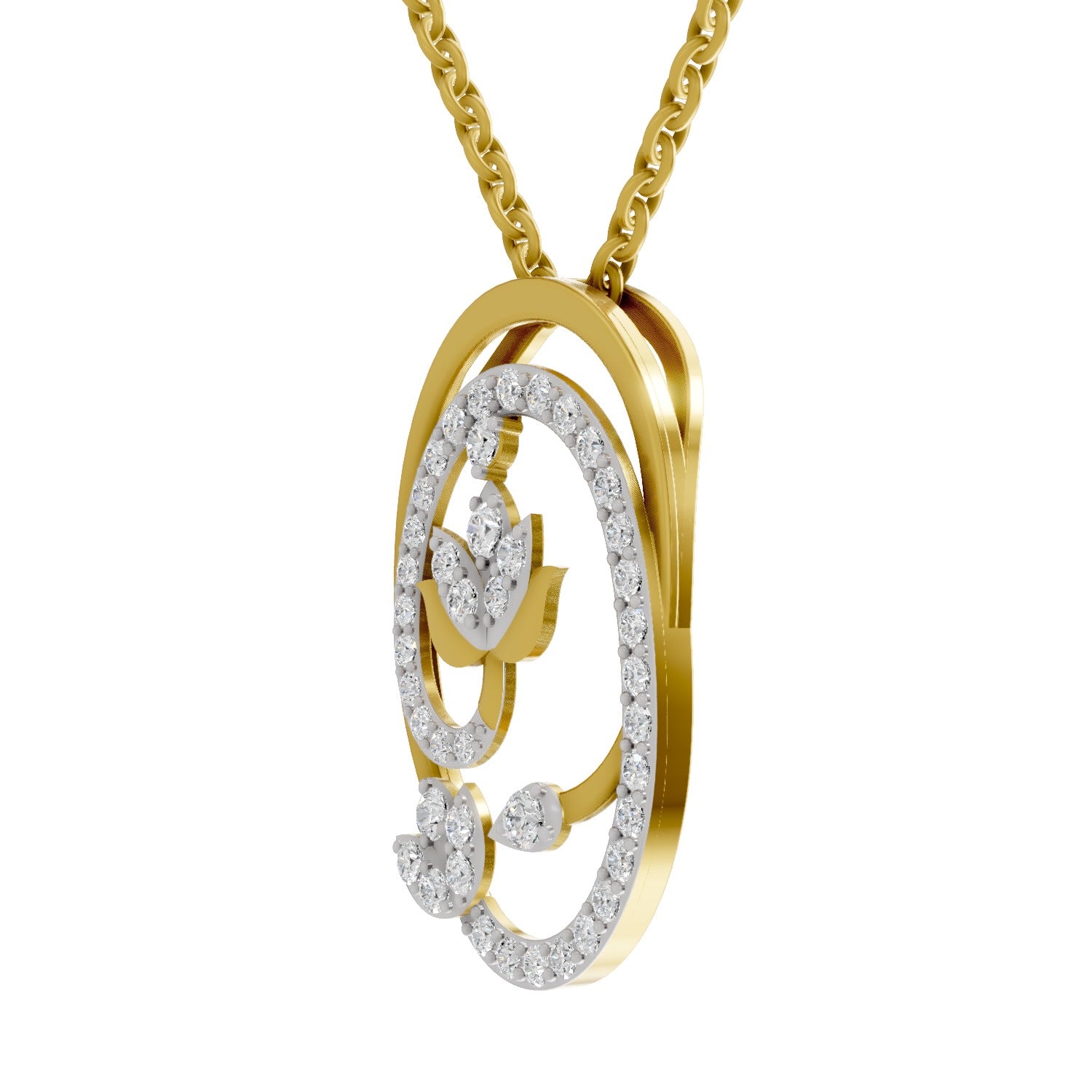 Lab Grown Diamond Pendant 0.61 Carat IGI Certified Round Shape 925 Sterling Silver Yellow Gold Plated Lotus Pendant