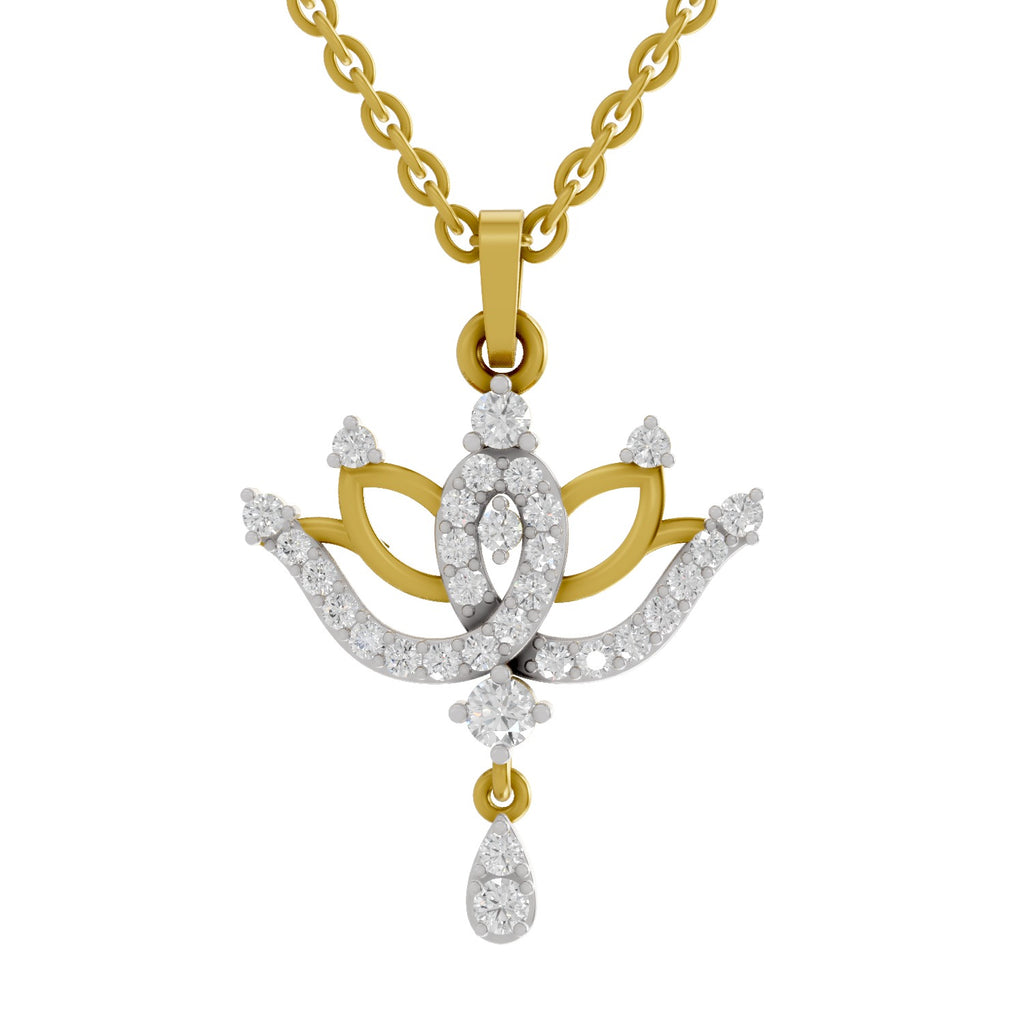 Lab Grown Diamond Pendant 0.49 Carat IGI Certified Round Shape 925 Sterling Silver Yellow Gold Plated Lotus Pendant