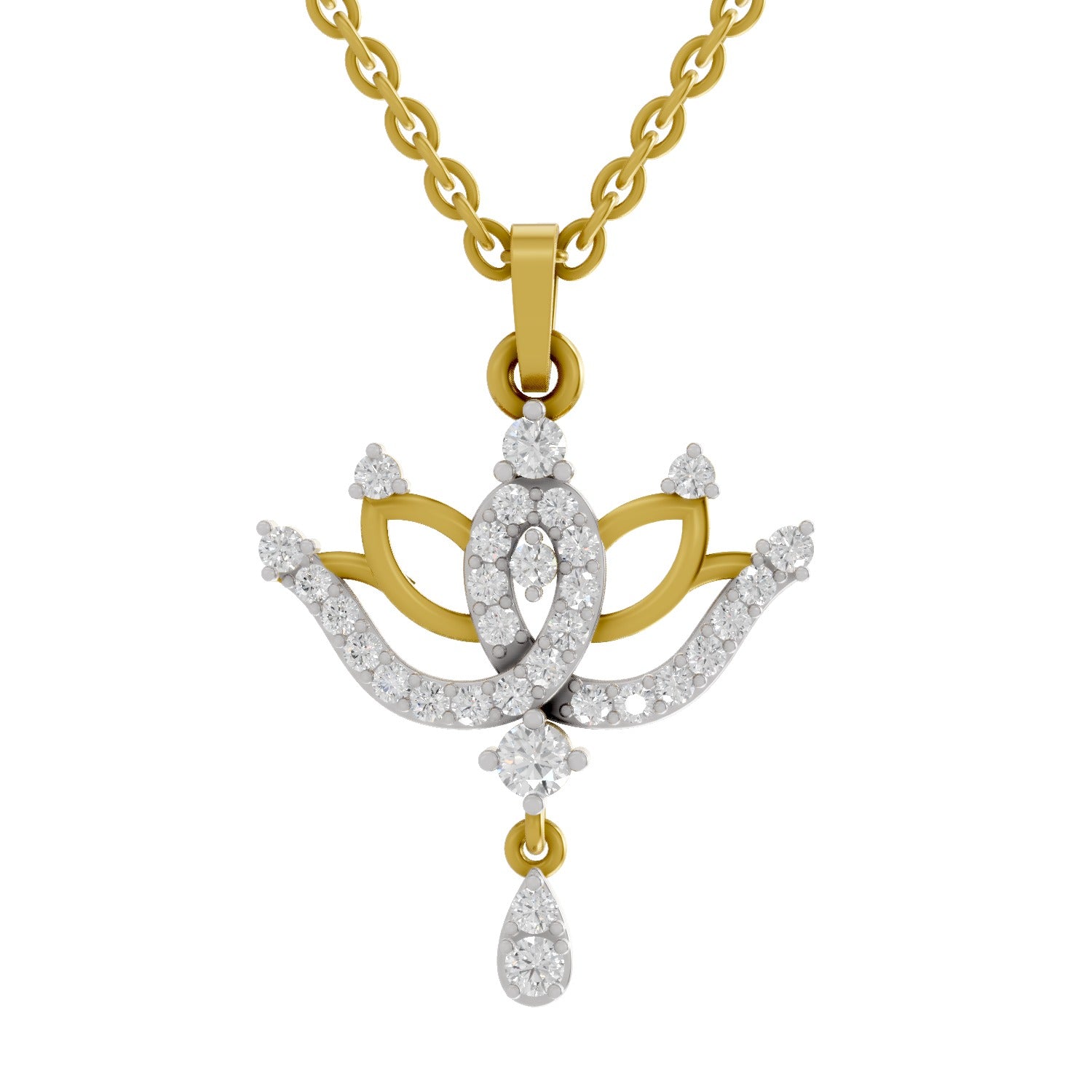 Lab Grown Diamond Pendant 0.49 Carat IGI Certified Round Shape 925 Sterling Silver Yellow Gold Plated Lotus Pendant
