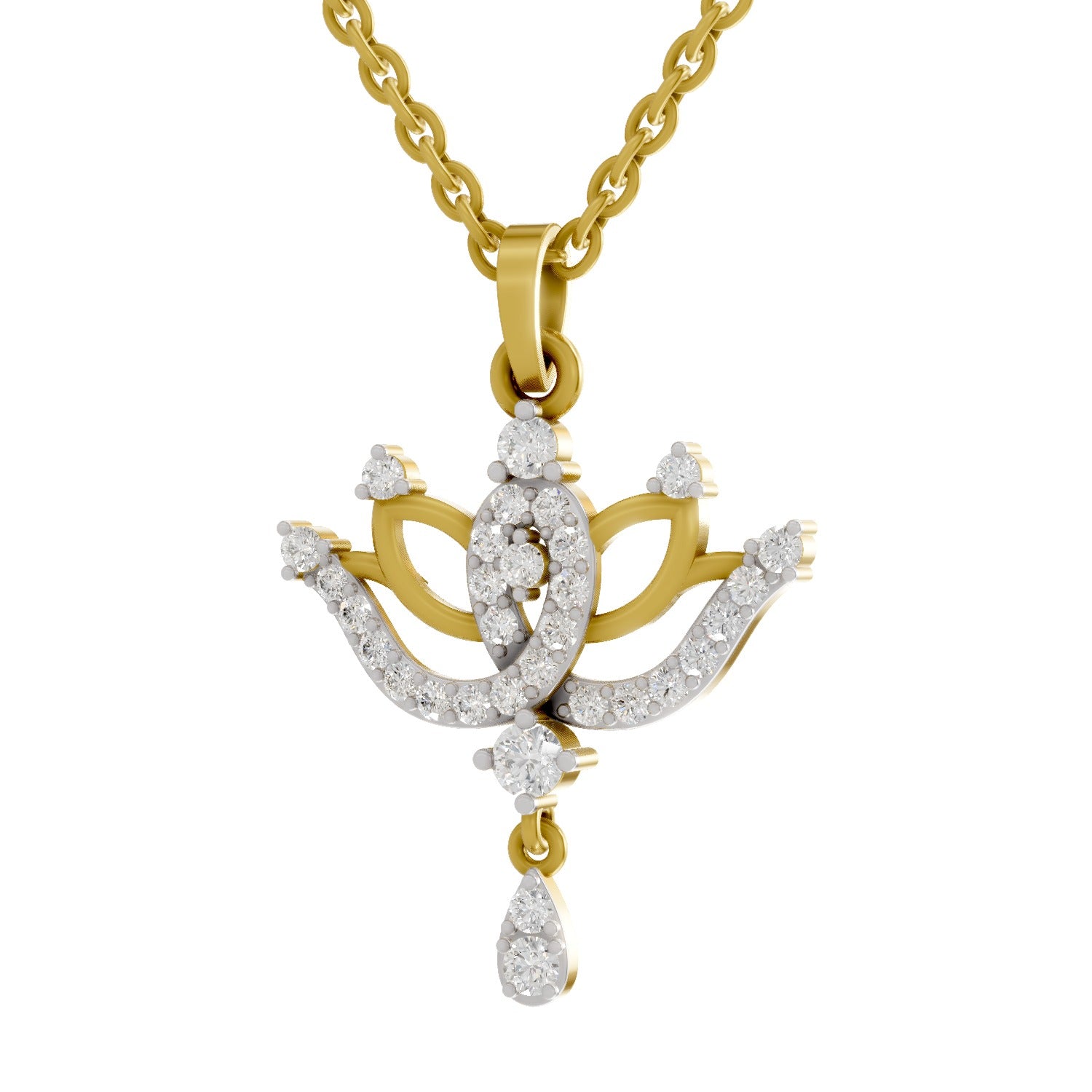 Lab Grown Diamond Pendant 0.49 Carat IGI Certified Round Shape 925 Sterling Silver Yellow Gold Plated Lotus Pendant