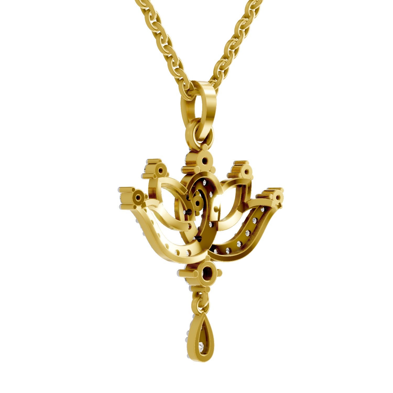 Lab Grown Diamond Pendant 0.49 Carat IGI Certified Round Shape 925 Sterling Silver Yellow Gold Plated Lotus Pendant