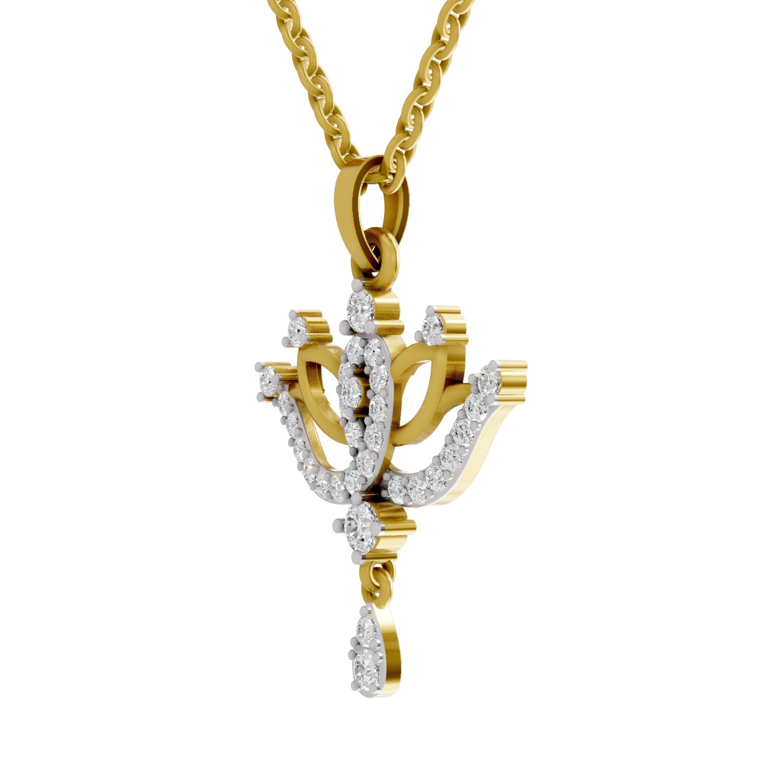 Lab Grown Diamond Pendant 0.49 Carat IGI Certified Round Shape 925 Sterling Silver Yellow Gold Plated Lotus Pendant