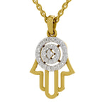 Lab Grown Diamond Pendant Necklace 0.35 Carat IGI Certified Round Shape 925 Sterling Silver Yellow Gold Plated Hamsa Hand Pendant Necklace