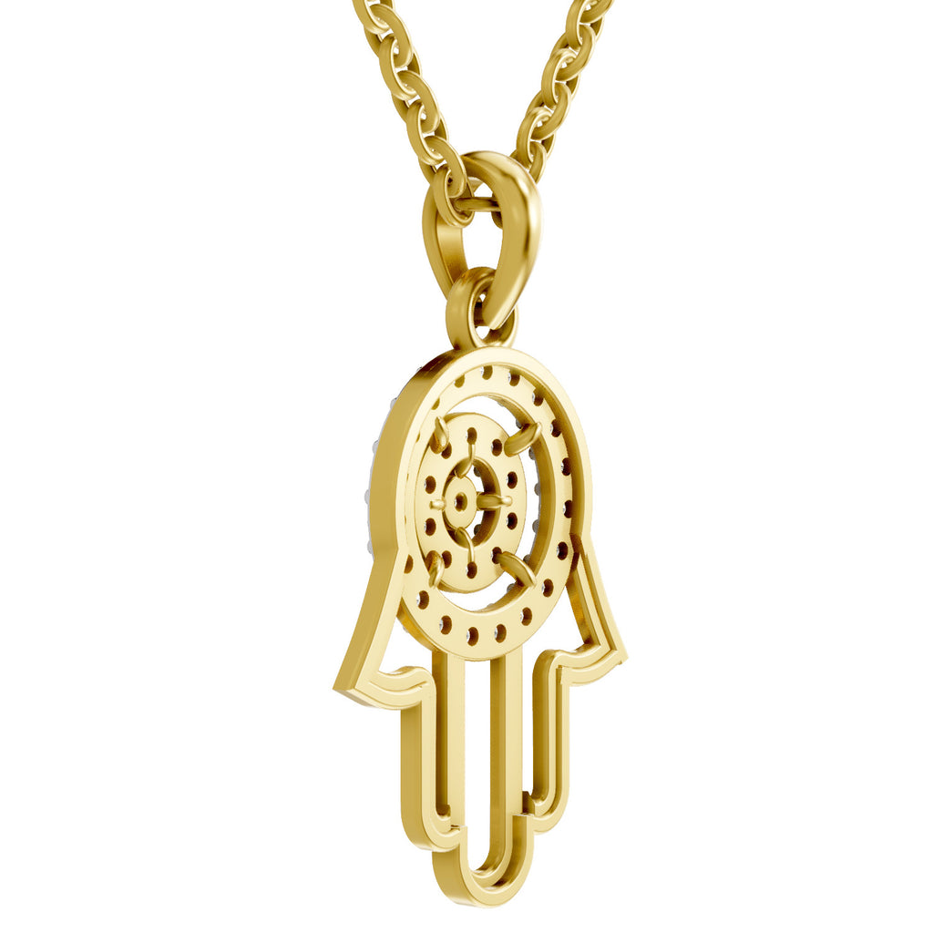 Lab Grown Diamond Pendant Necklace 0.35 Carat IGI Certified Round Shape 925 Sterling Silver Yellow Gold Plated Hamsa Hand Pendant Necklace