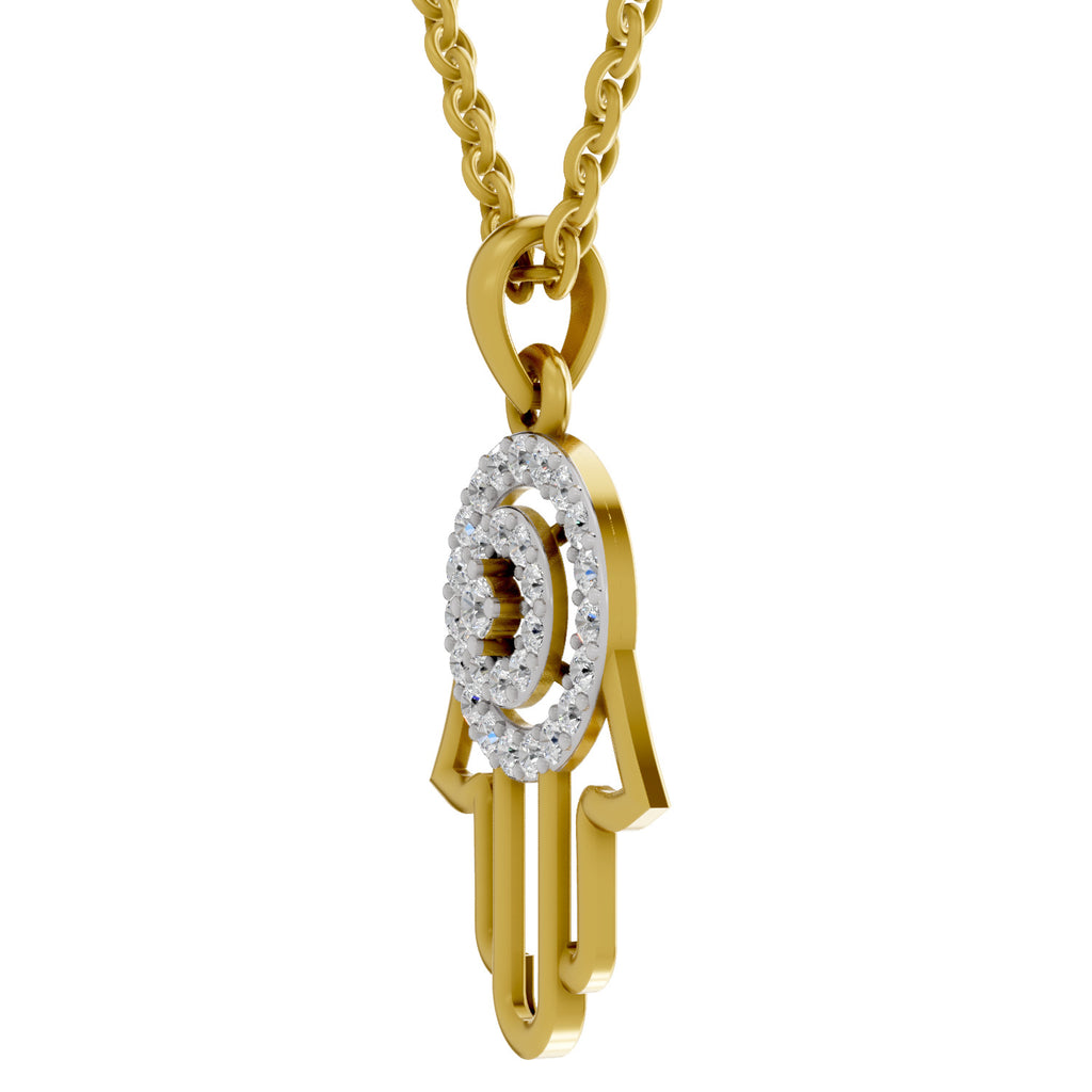 Lab Grown Diamond Pendant Necklace 0.35 Carat IGI Certified Round Shape 925 Sterling Silver Yellow Gold Plated Hamsa Hand Pendant Necklace
