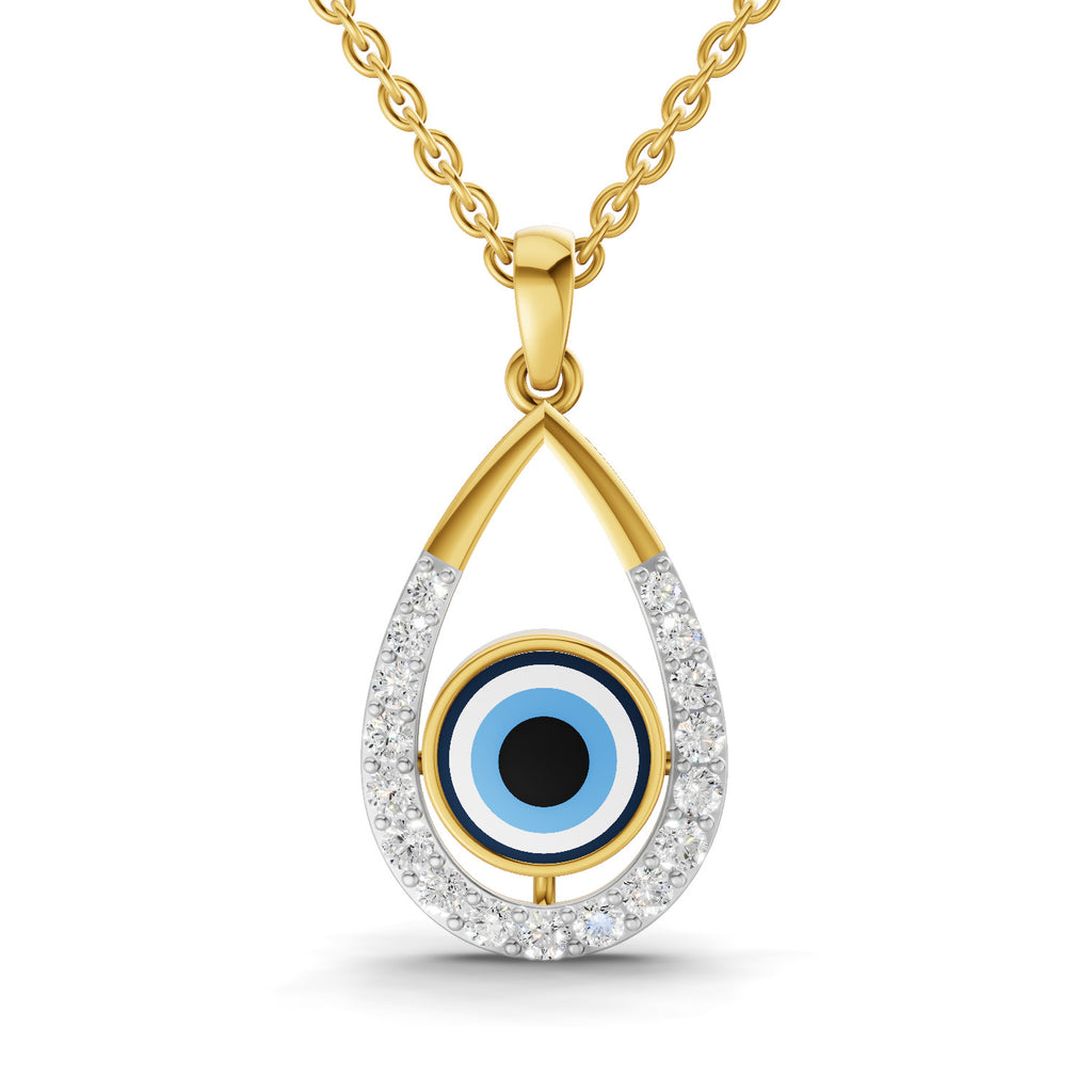 Lab Grown Diamond Pendant Necklace 0.56 Carat IGI Certified Round Shape F-G VS Quality| 925 Sterling Silver Gold Plated Evil Eye Pendant Necklace