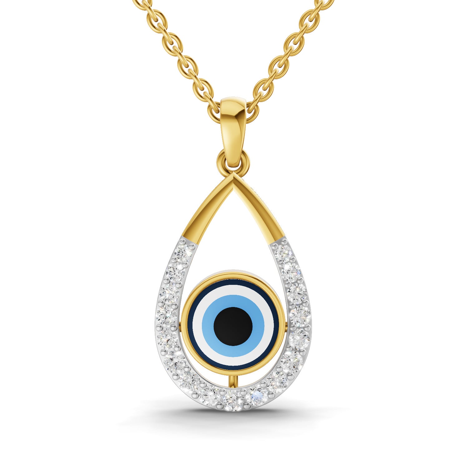 Lab Grown Diamond Pendant Necklace 0.56 Carat IGI Certified Round Shape F-G VS Quality| 925 Sterling Silver Gold Plated Evil Eye Pendant Necklace