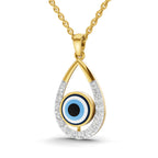Lab Grown Diamond Pendant Necklace 0.56 Carat IGI Certified Round Shape F-G VS Quality| 925 Sterling Silver Gold Plated Evil Eye Pendant Necklace