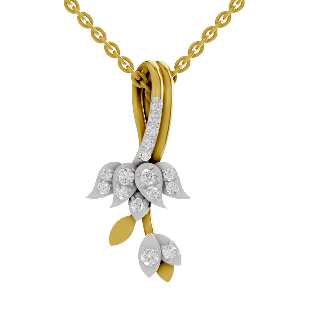 Lab Grown Diamond Pendant Necklace 0.34 Carat IGI Certified Round Shape 925 Sterling Silver Yellow Gold Plated Lotus Pendant Necklace