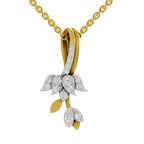 Lab Grown Diamond Pendant Necklace 0.34 Carat IGI Certified Round Shape 925 Sterling Silver Yellow Gold Plated Lotus Pendant Necklace