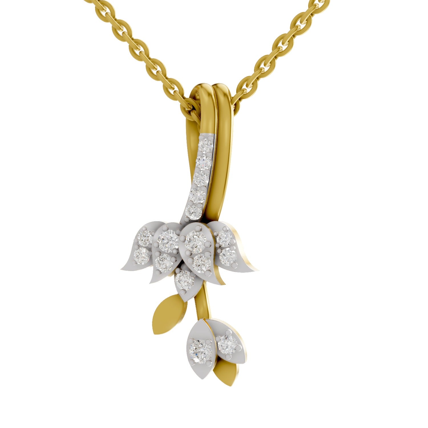 Lab Grown Diamond Pendant Necklace 0.34 Carat IGI Certified Round Shape 925 Sterling Silver Yellow Gold Plated Lotus Pendant Necklace