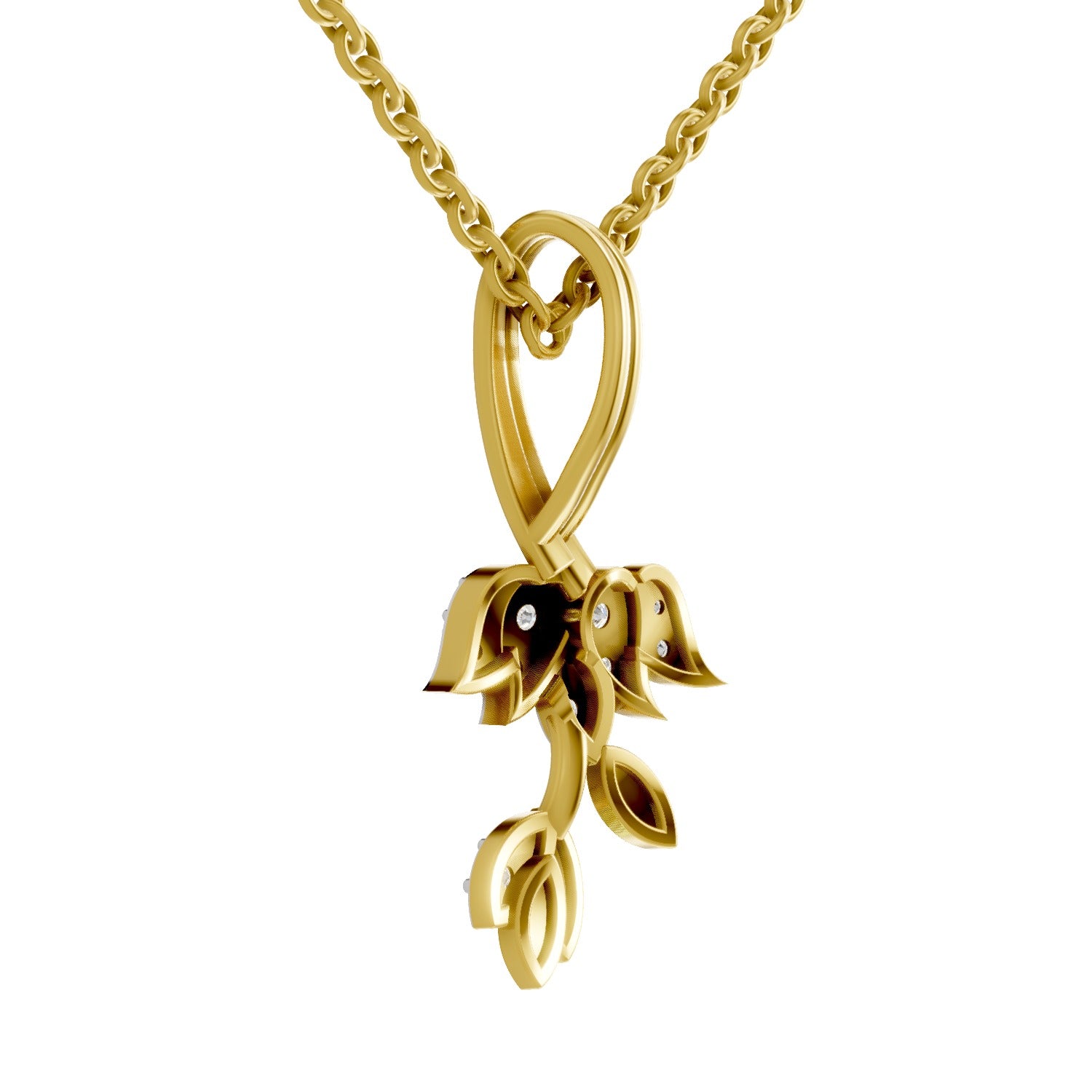 Lab Grown Diamond Pendant Necklace 0.34 Carat IGI Certified Round Shape 925 Sterling Silver Yellow Gold Plated Lotus Pendant Necklace