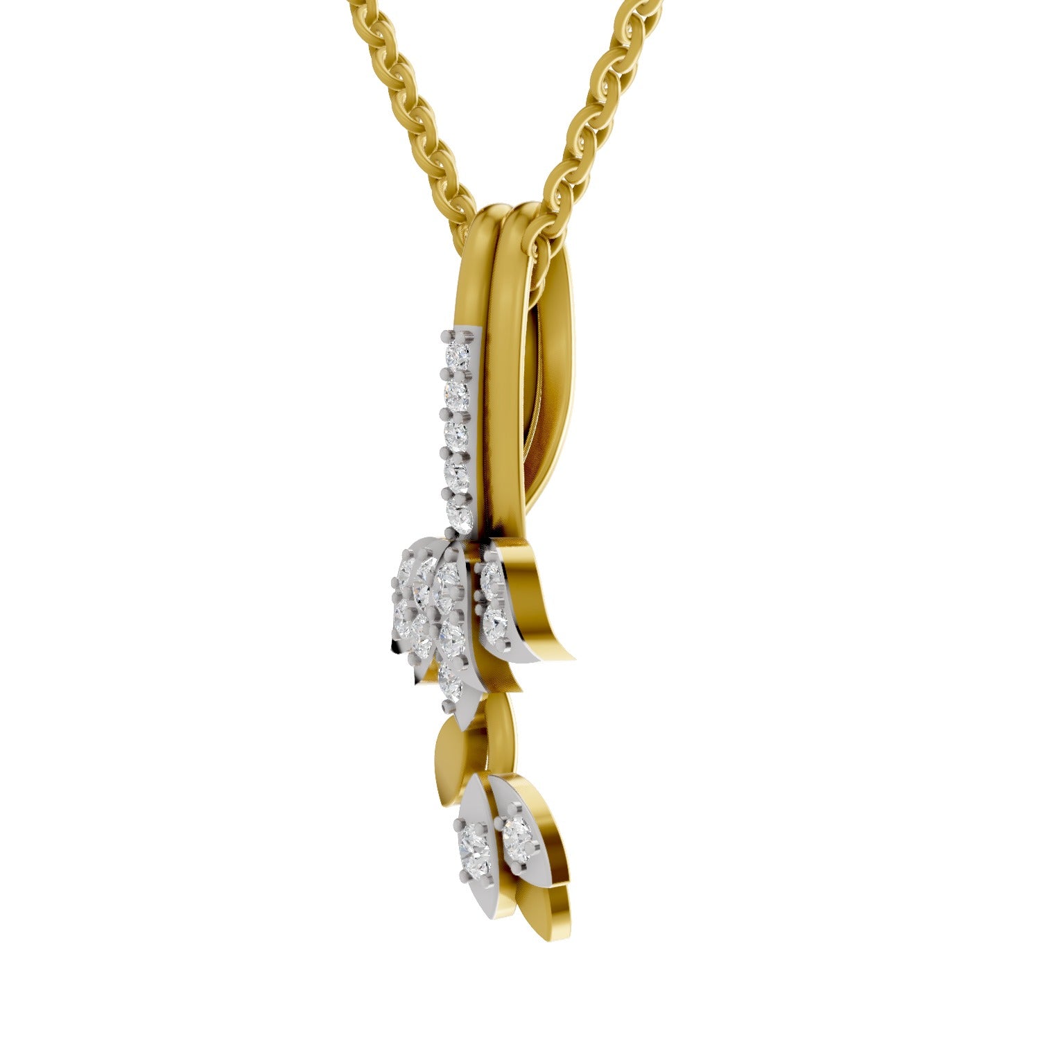 Lab Grown Diamond Pendant Necklace 0.34 Carat IGI Certified Round Shape 925 Sterling Silver Yellow Gold Plated Lotus Pendant Necklace