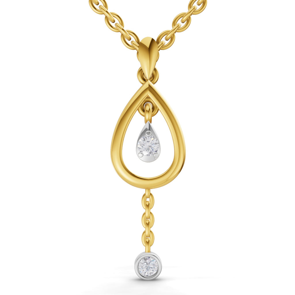 Lab Grown Diamond Pendant Necklace 0.09 Carat Round Shape 925 Sterling Silver Gold Plated Teardrop Pendant Necklace