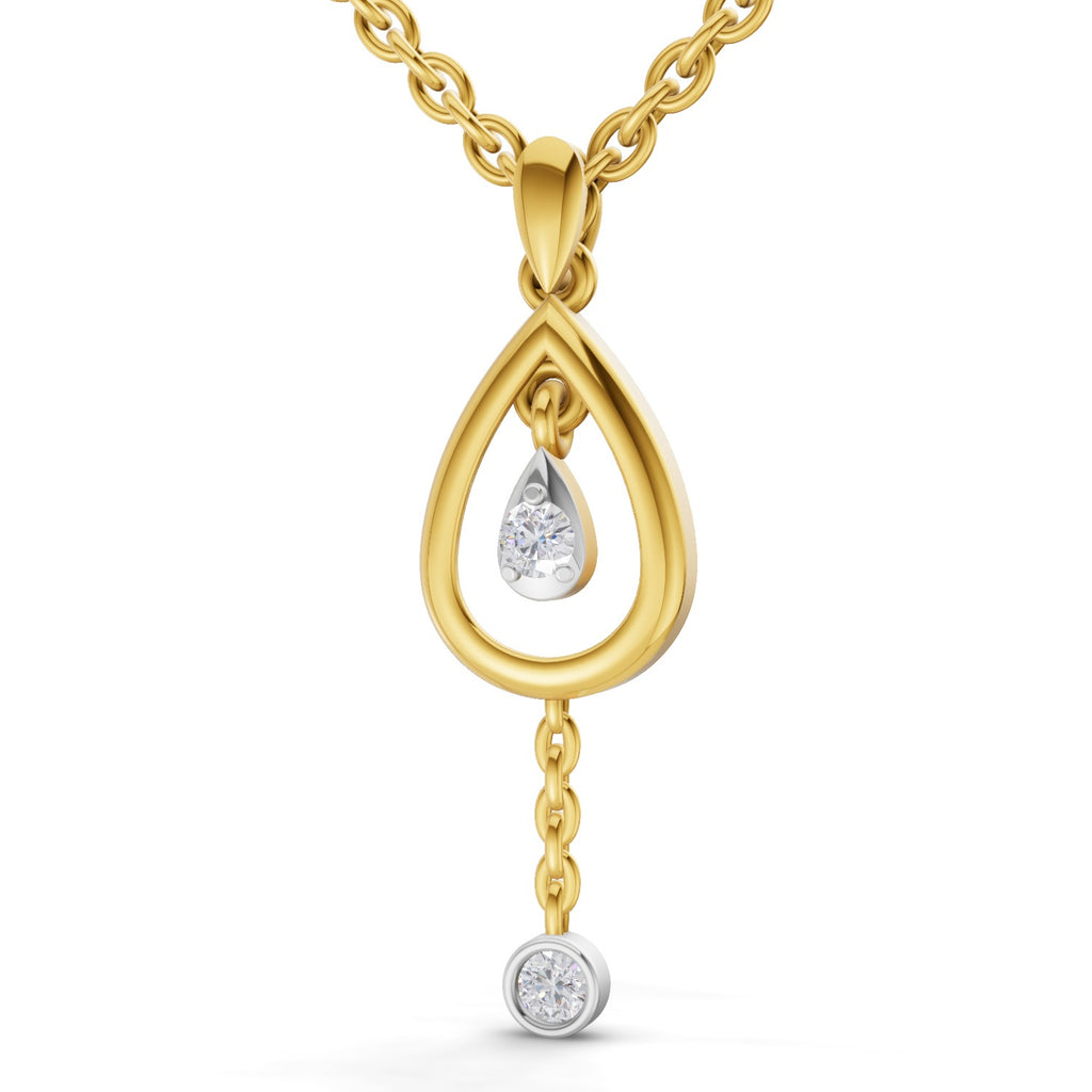 Lab Grown Diamond Pendant Necklace 0.09 Carat Round Shape 925 Sterling Silver Gold Plated Teardrop Pendant Necklace