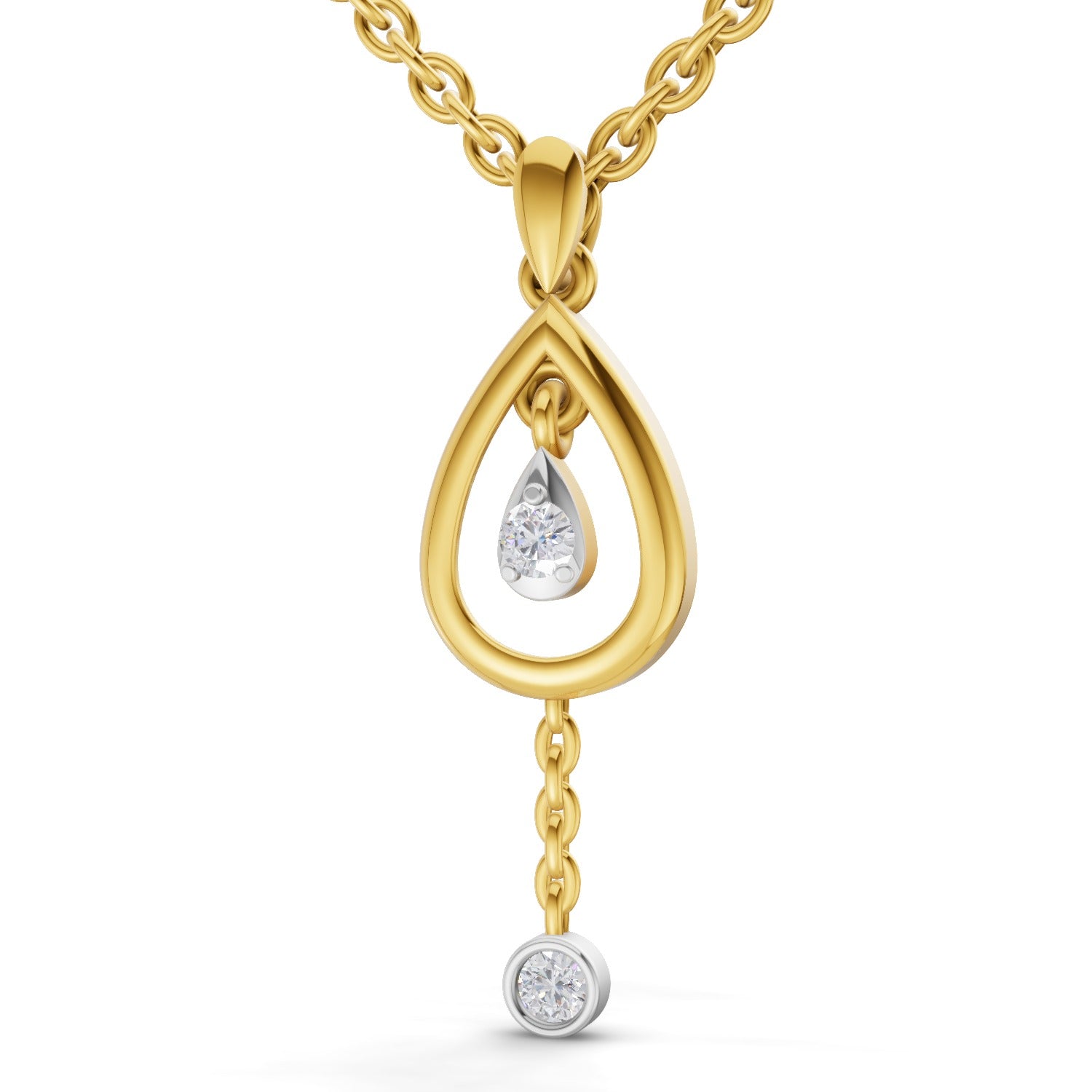 Lab Grown Diamond Pendant Necklace 0.09 Carat Round Shape 925 Sterling Silver Gold Plated Teardrop Pendant Necklace