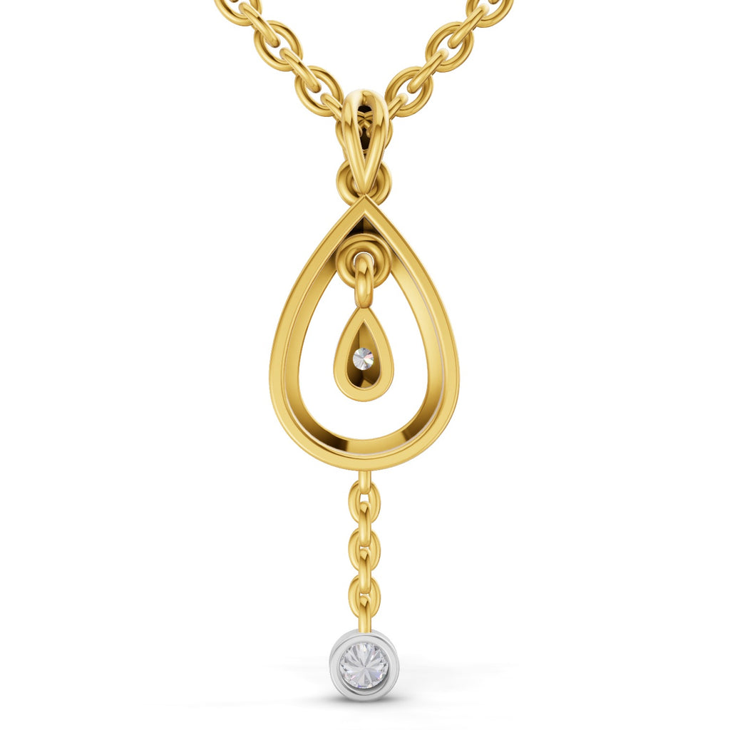 Lab Grown Diamond Pendant Necklace 0.09 Carat Round Shape 925 Sterling Silver Gold Plated Teardrop Pendant Necklace