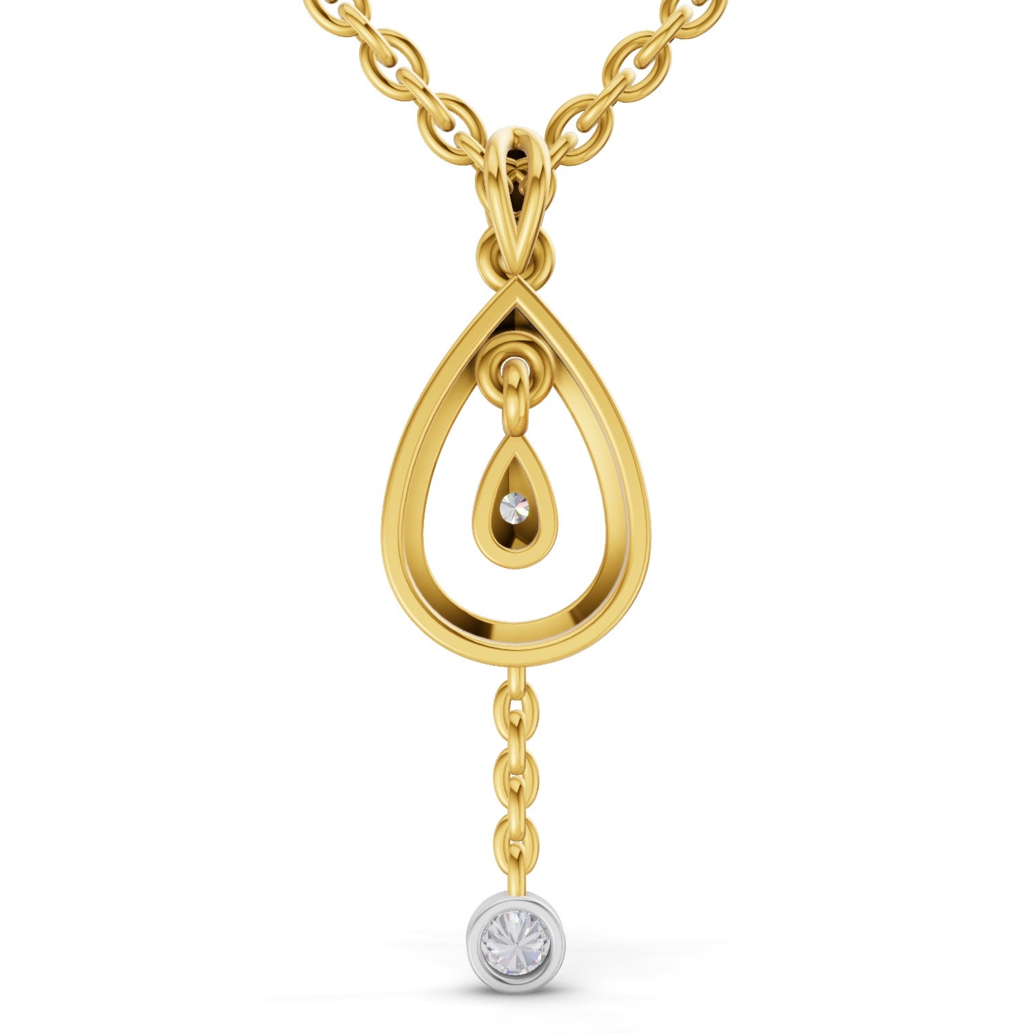 Lab Grown Diamond Pendant Necklace 0.09 Carat Round Shape 925 Sterling Silver Gold Plated Teardrop Pendant Necklace