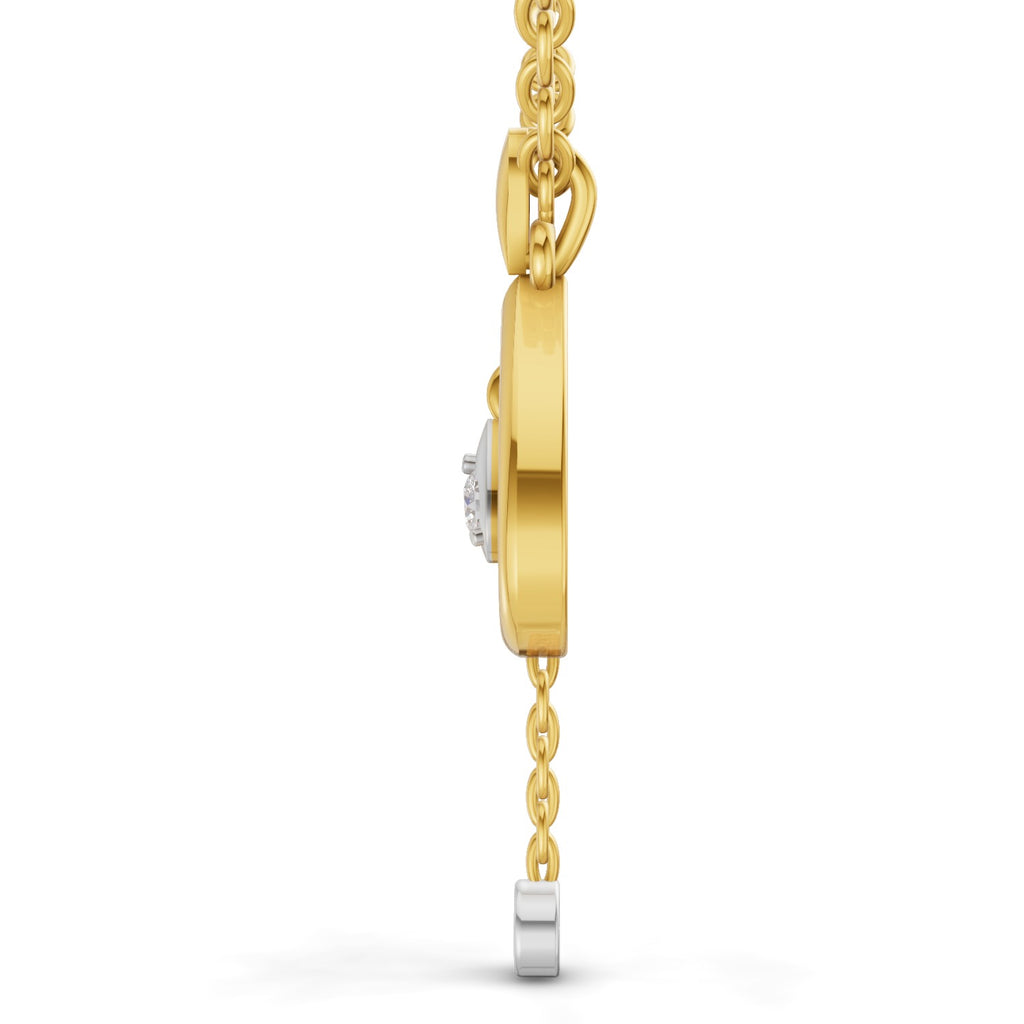 Lab Grown Diamond Pendant Necklace 0.09 Carat Round Shape 925 Sterling Silver Gold Plated Teardrop Pendant Necklace