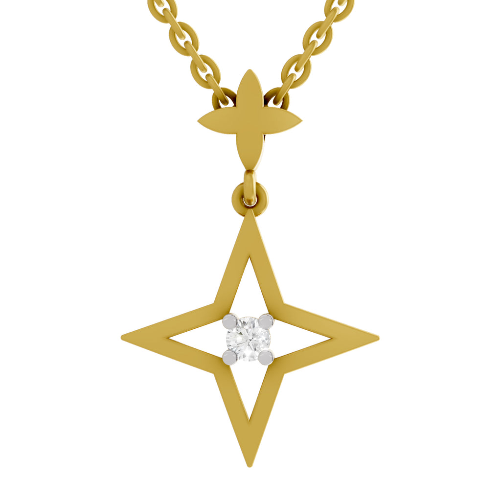 Lab Grown Diamond Pendant Necklace 0.08 Carat Round Shape 925 Sterling Silver Yellow Gold Plated Star Pendant Necklace