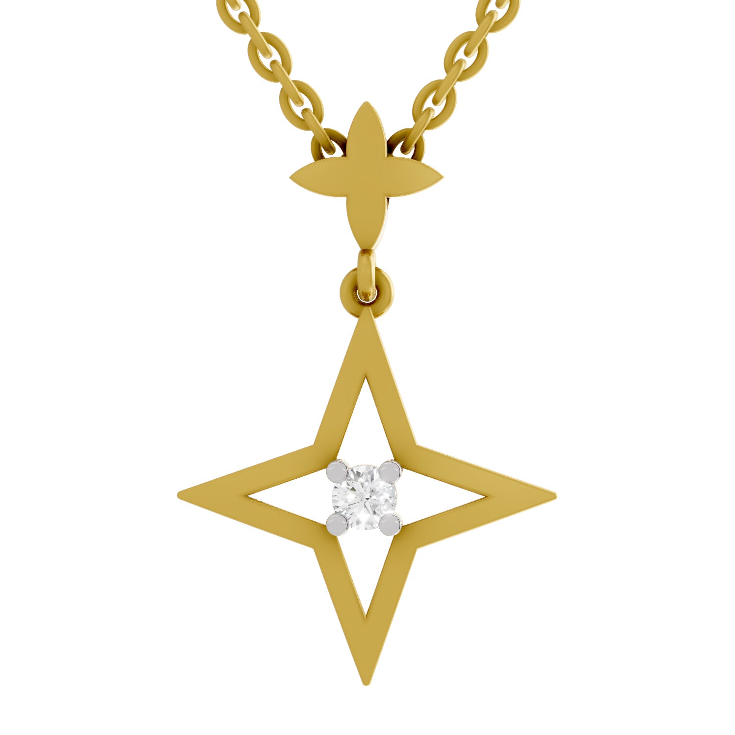Lab Grown Diamond Pendant Necklace 0.08 Carat Round Shape 925 Sterling Silver Yellow Gold Plated Star Pendant Necklace