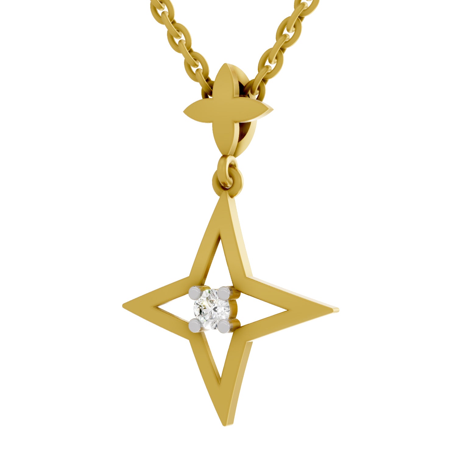 Lab Grown Diamond Pendant Necklace 0.08 Carat Round Shape 925 Sterling Silver Yellow Gold Plated Star Pendant Necklace