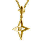 Lab Grown Diamond Pendant Necklace 0.08 Carat Round Shape 925 Sterling Silver Yellow Gold Plated Star Pendant Necklace