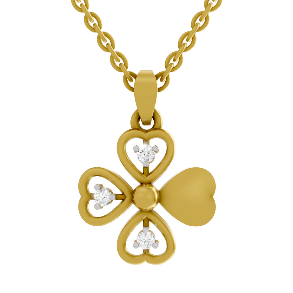 Lab Grown Diamond Pendant Necklace 0.08 Carat Round Shape 925 Sterling Silver Yellow Gold Plated Floral Pendant Necklace